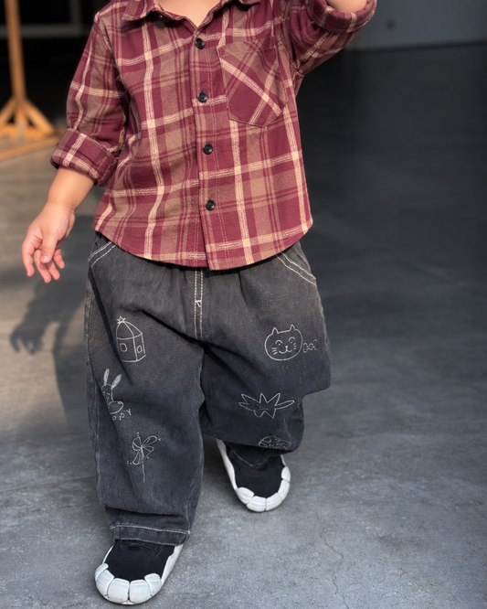 Happy Doodles Slate Denim Pants