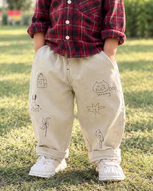 Happy Doodles Ivory Denim Pants