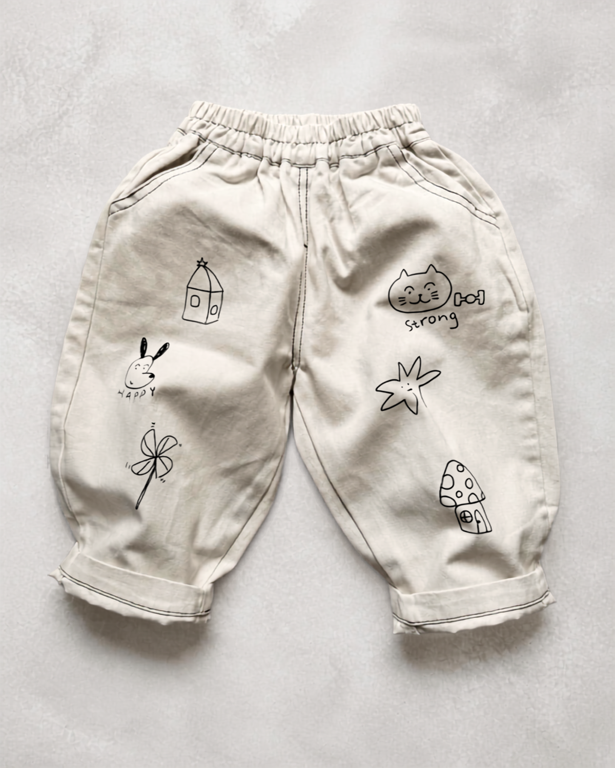 Happy Doodles Ivory Denim Pants
