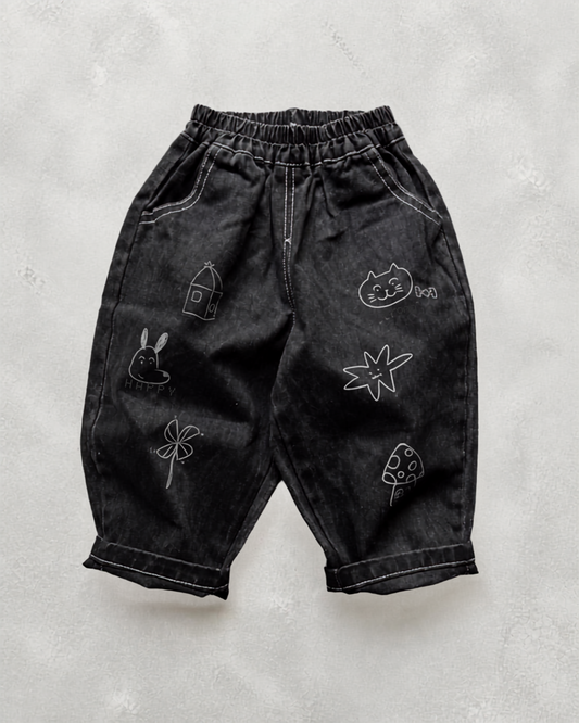 Happy Doodles Slate Denim Pants