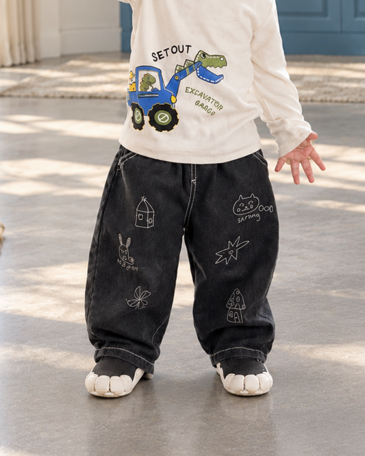 Happy Doodles Slate Denim Pants
